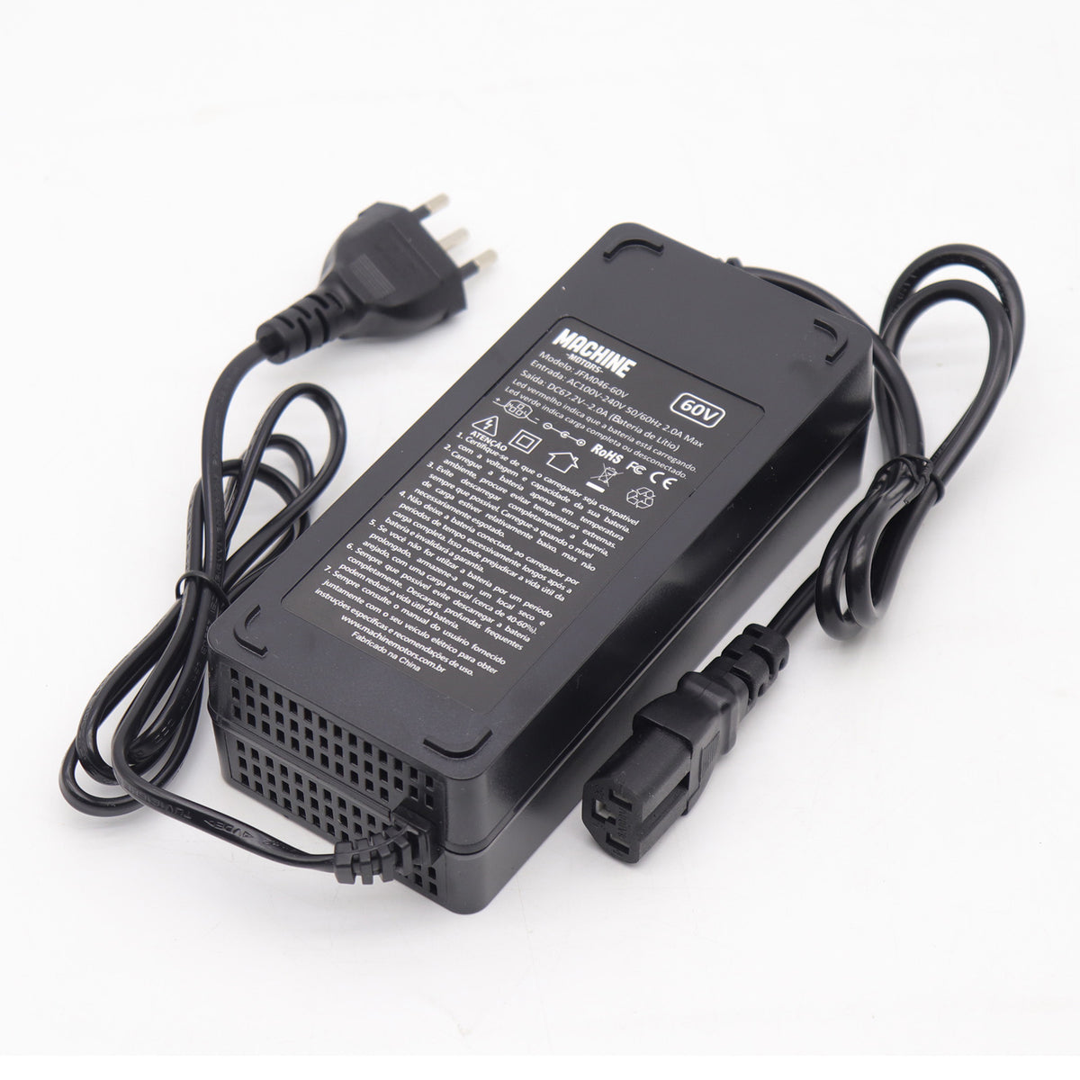 Carregador Bateria Lítio 60V 2A Plug IEC C13 (Tripolar)