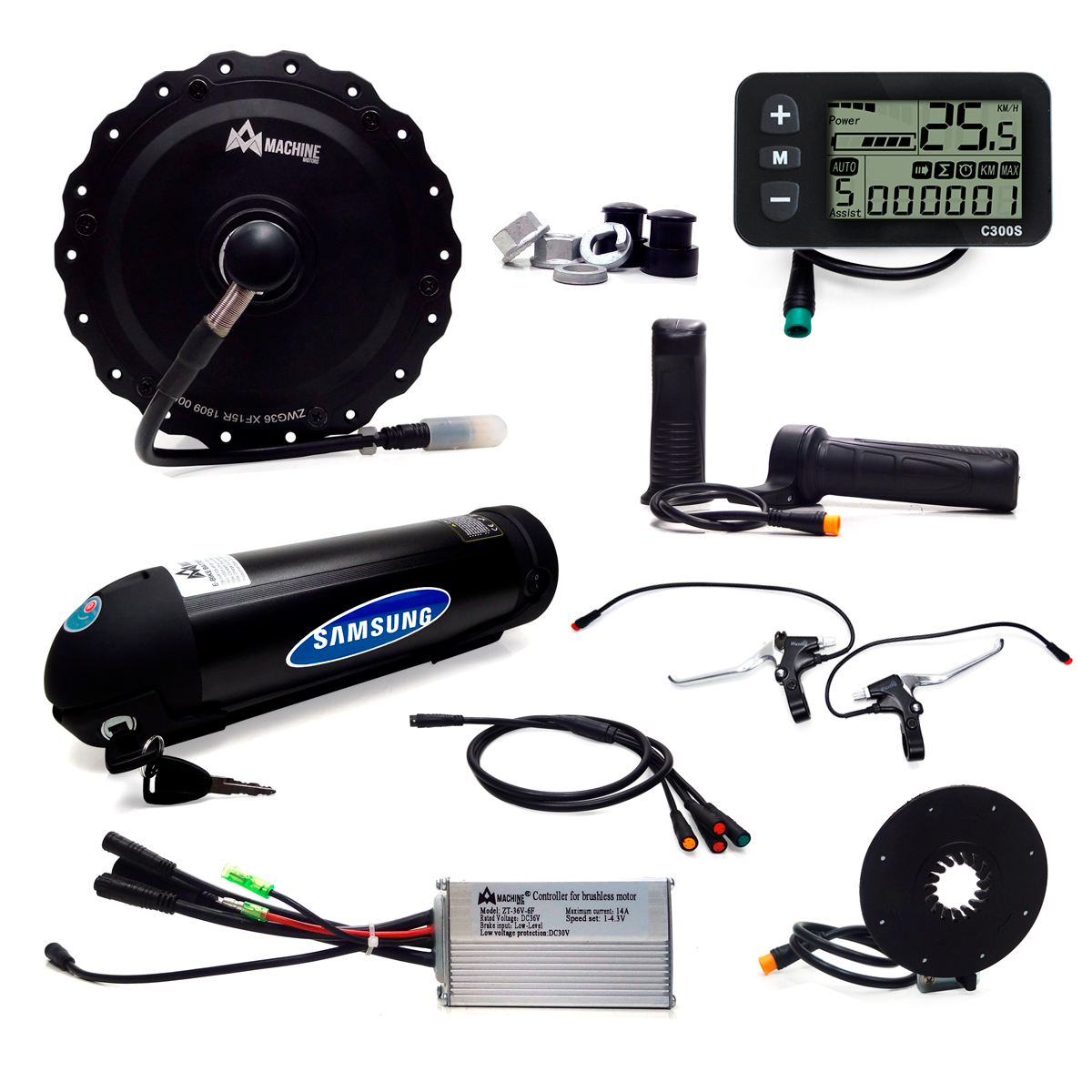 Kit Traseiro Waterproof Bicicleta Elétrica 350W 36V FAT Bateria Lithium Samsung 6/8V Freio à Disco Preto