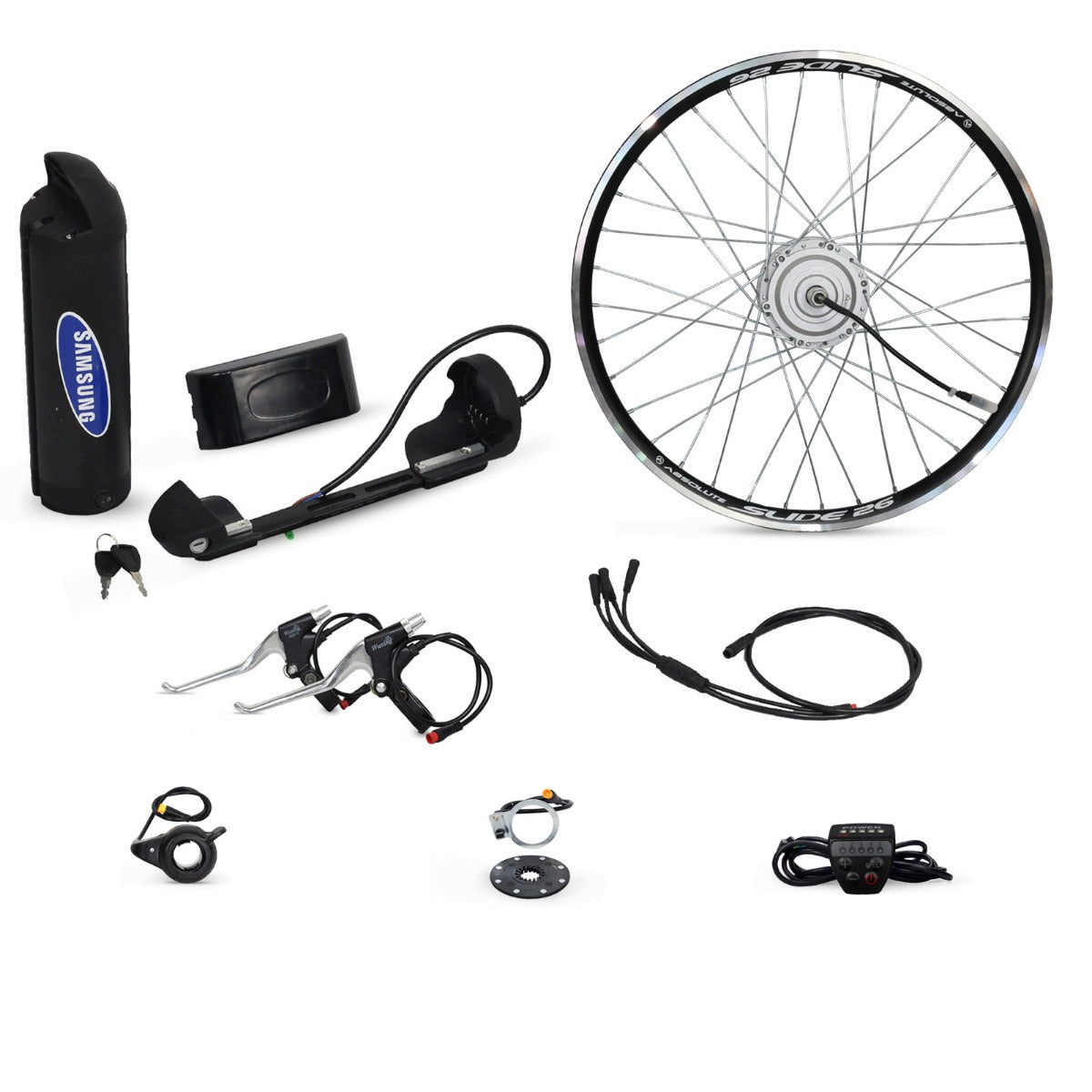 Kit Dianteiro Bicicleta Elétrica 350W 36V T320 Bateria Lithium Samsung Freio à Disco Prata Aro 29 Preto