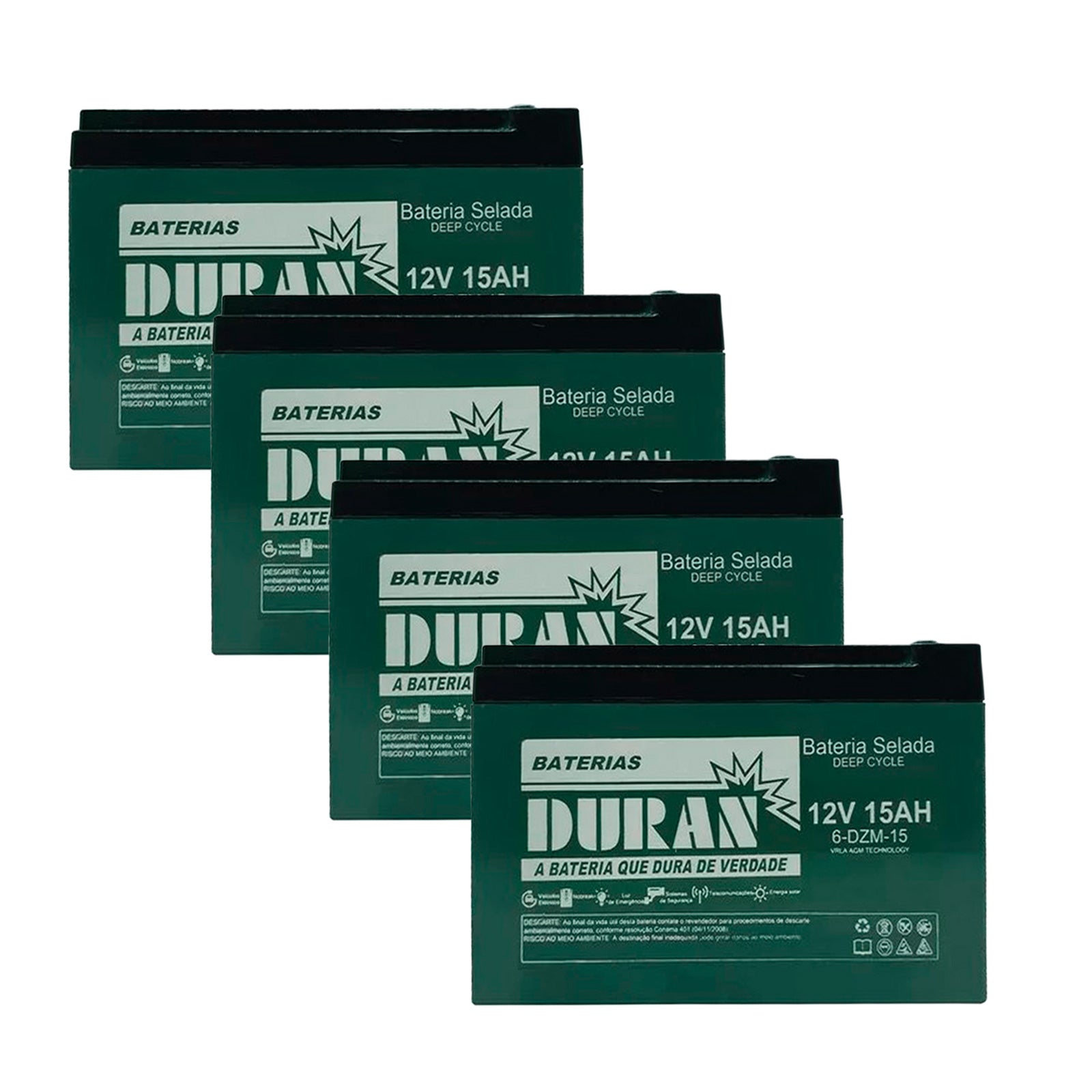 Kit 4 Baterias Seladas Duran Ciclo Profundo EV 12V 15AH