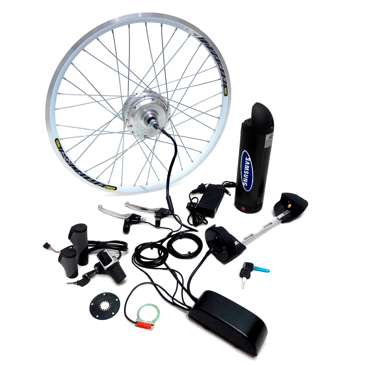 Kit Traseiro Bicicleta Elétrica 350W 36V Bateria Lithium Samsung 1V Prata